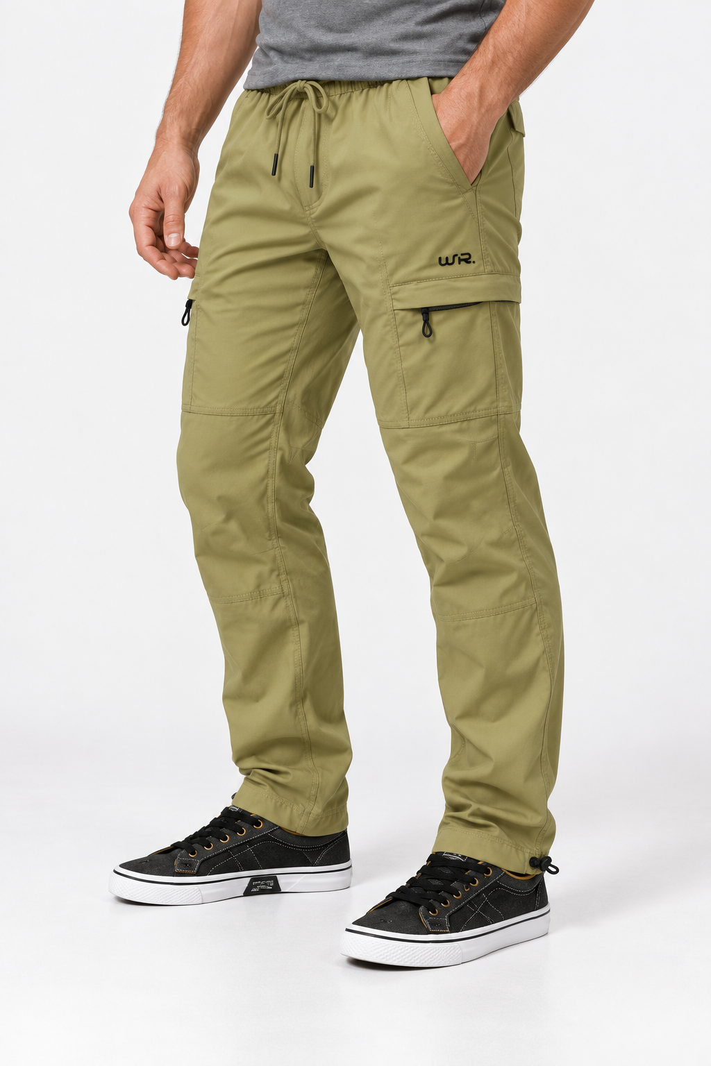 Men’s Casual Wide Leg Jogger Pants – Adjustable Drawstring - Beige Slip On Plain Practical Joggers