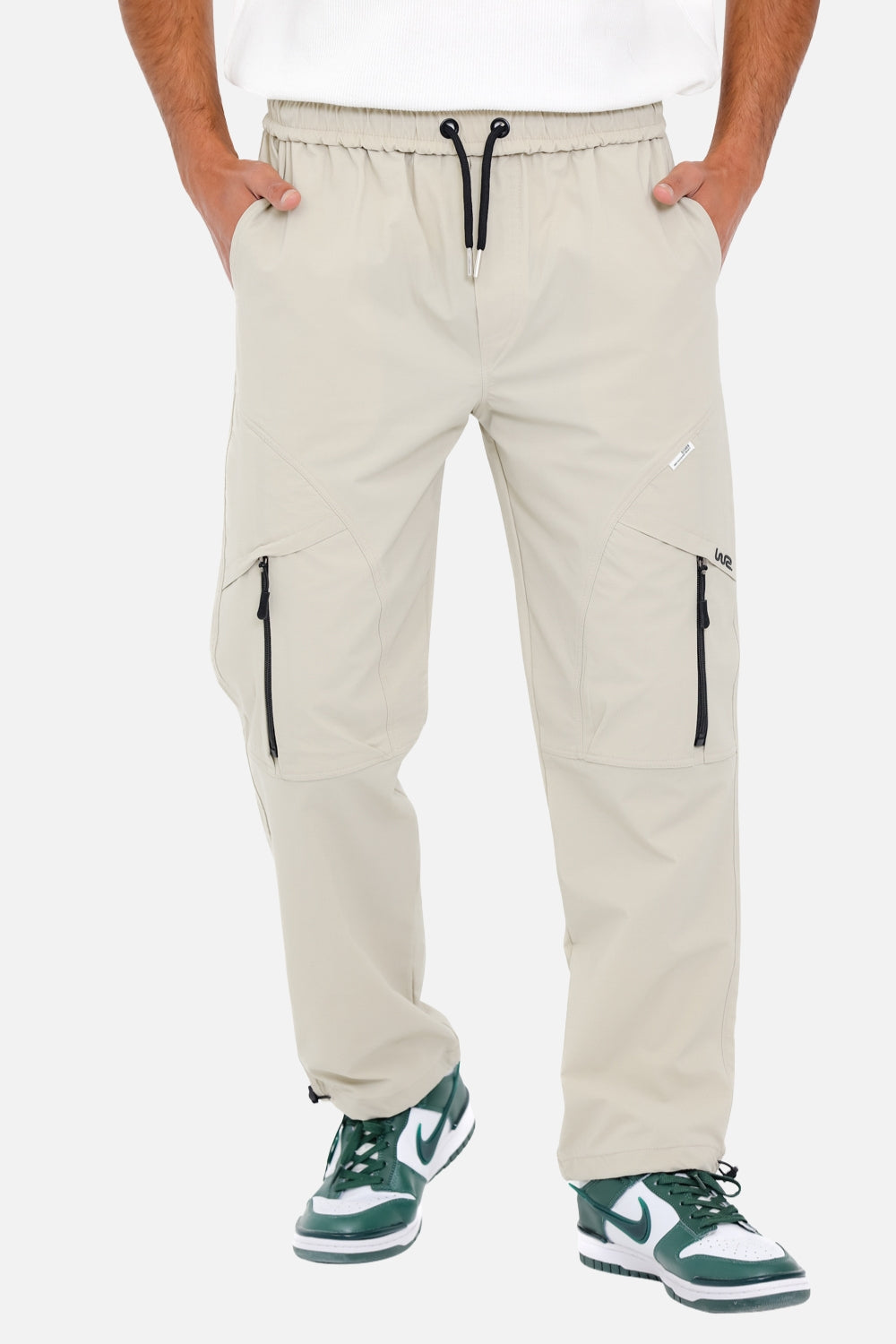 Slip On Plain Beige Practical Joggers