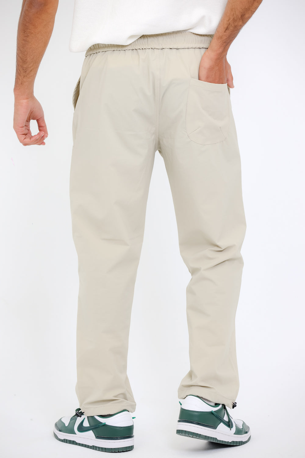 Slip On Plain Beige Practical Joggers