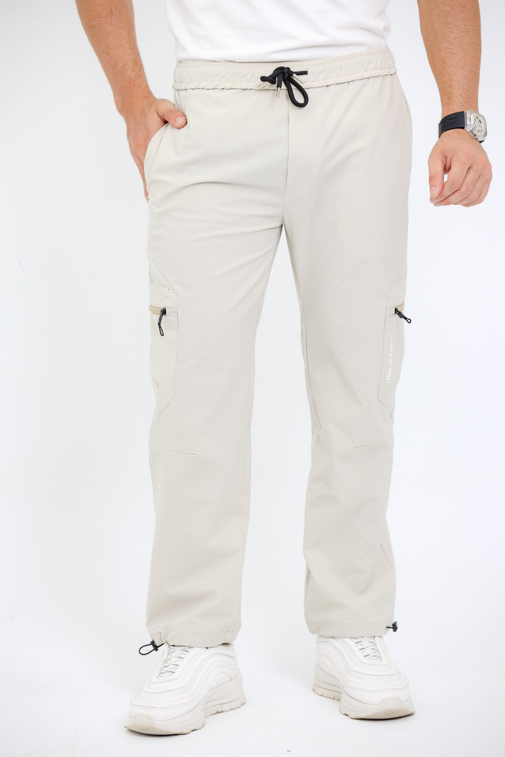 Slip On Plain Beige Practical Joggers