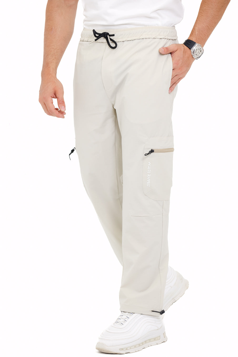 Slip On Plain Beige Practical Joggers