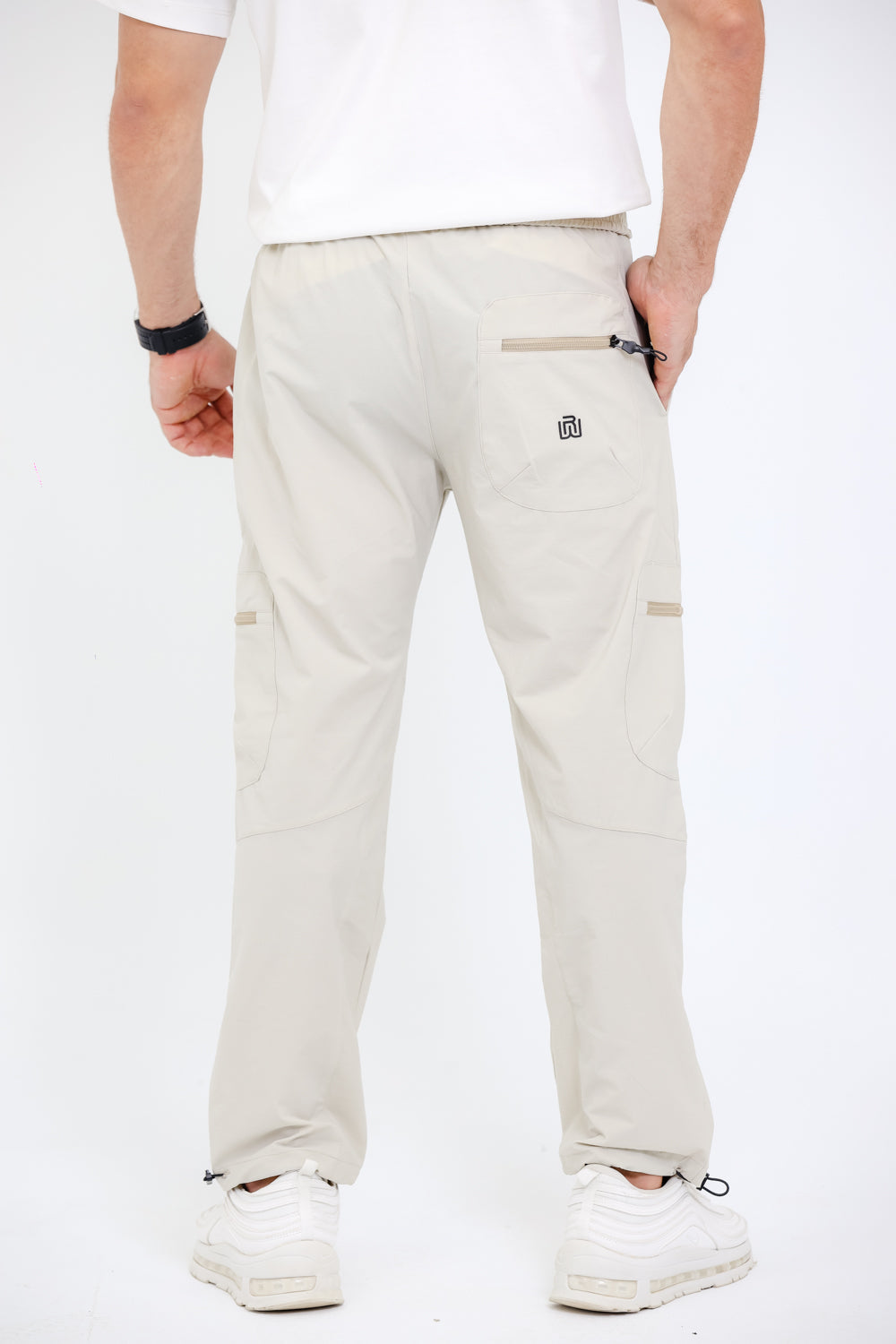Slip On Plain Beige Practical Joggers