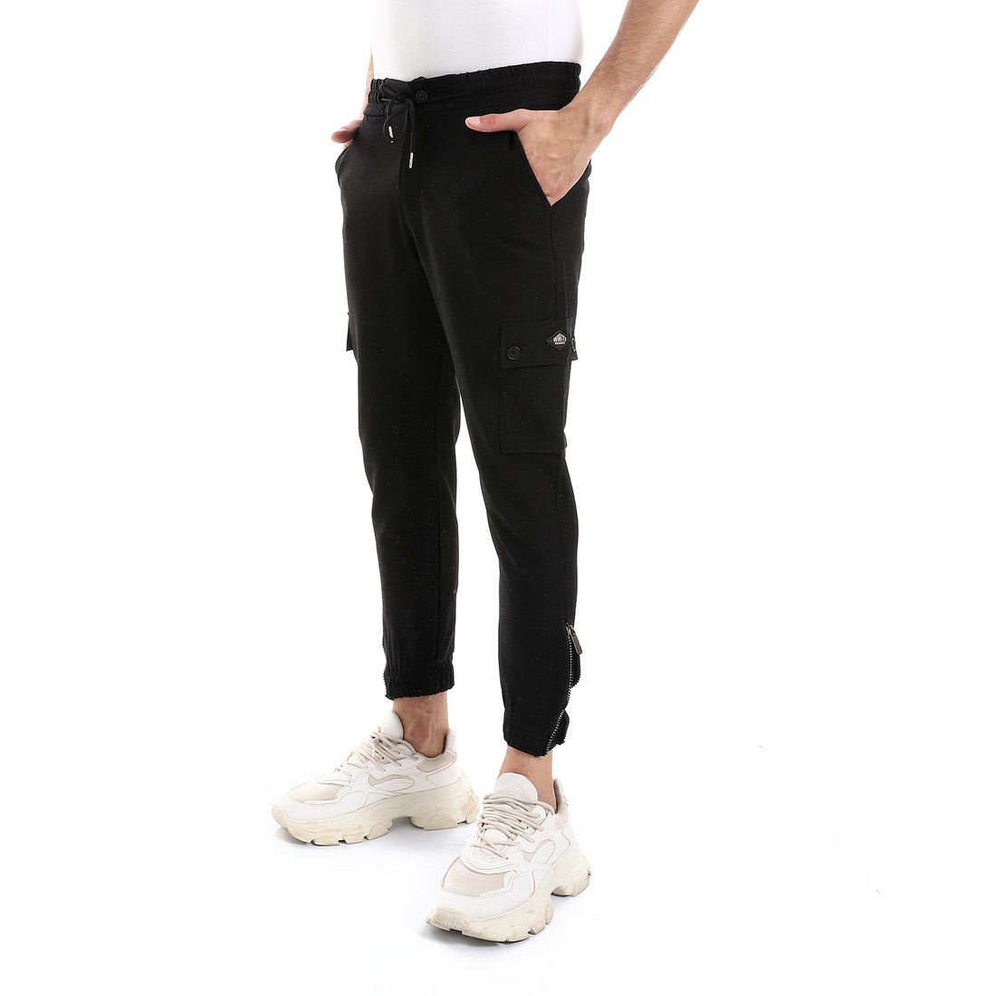 Side Zipper Pockets Plain Polyester Joggers
