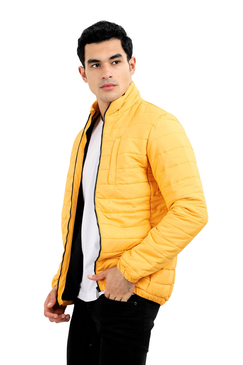 Stitched Pattern With Front Pocket Jacket - Yellow
