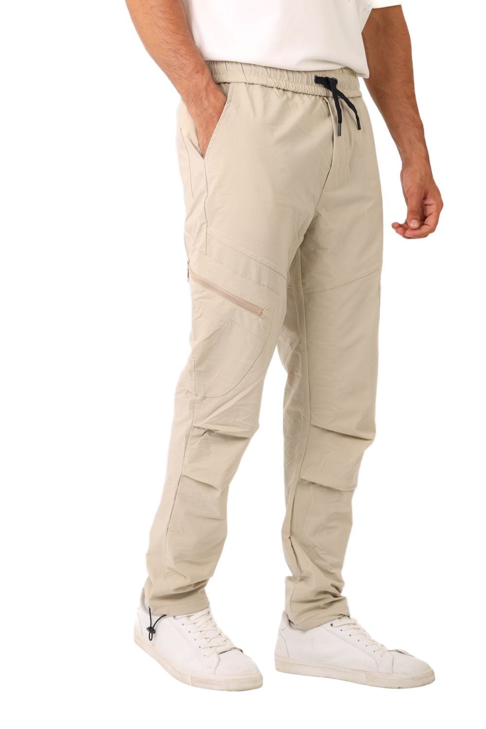 Slip On Plain Beige Practical Joggers
