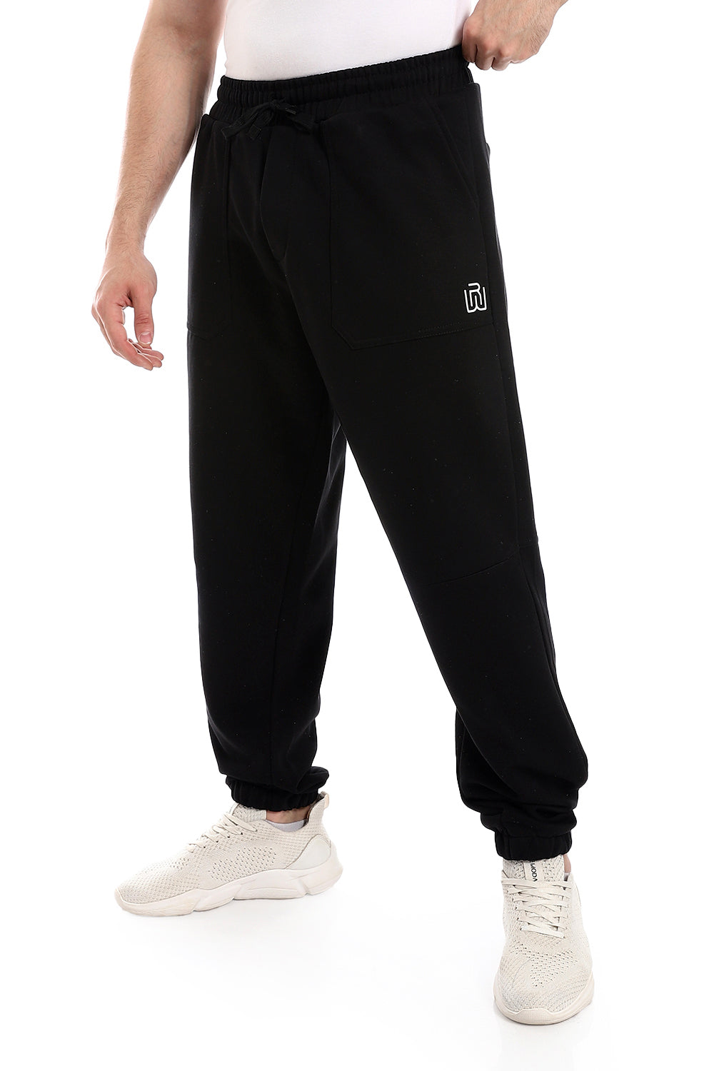 Solid Cotton Pants With Pockets - Black