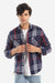 Casual Plaid Button Down Shirt With Two Chest Pockets - Navy, Red & White