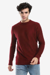 bbed Round Neck Acrylic Pullover -Red