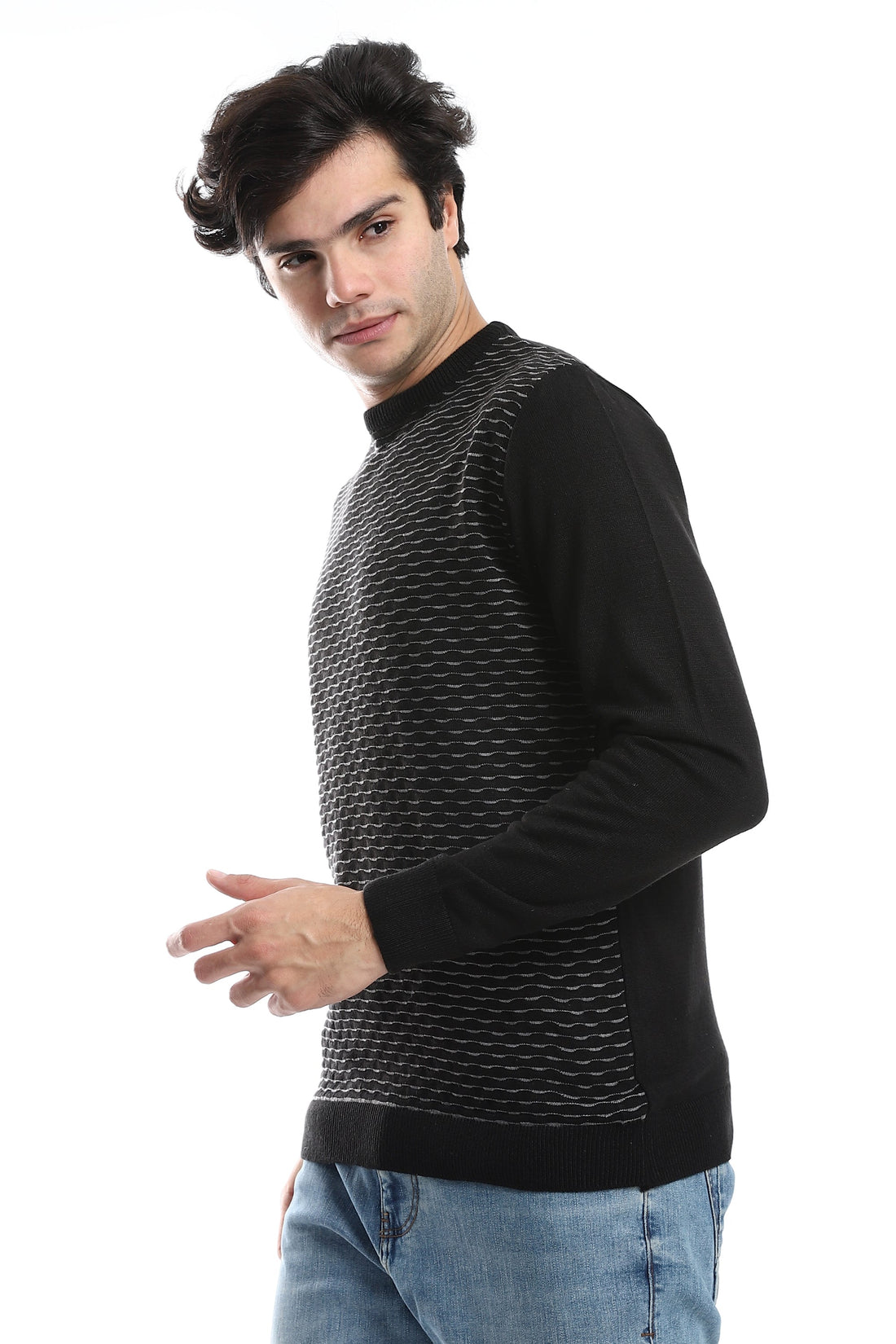 Knitted Pullover With Ribbed Hem - *-Olive