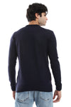 Knitted Pullover With Ribbed Hem -Navy