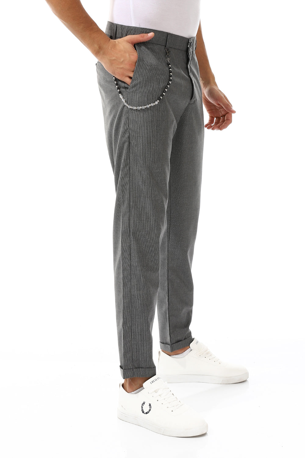 Slub Pattern Classic Chino Pants – Grey