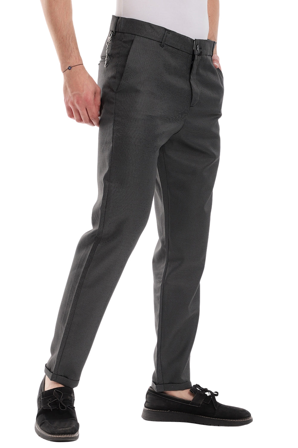 Slub Pattern Classic Chino Pants – Black