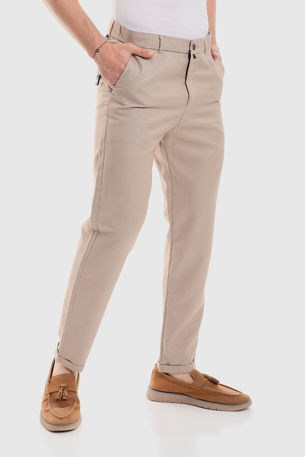 Slub Pattern Classic Chino Pants – Black