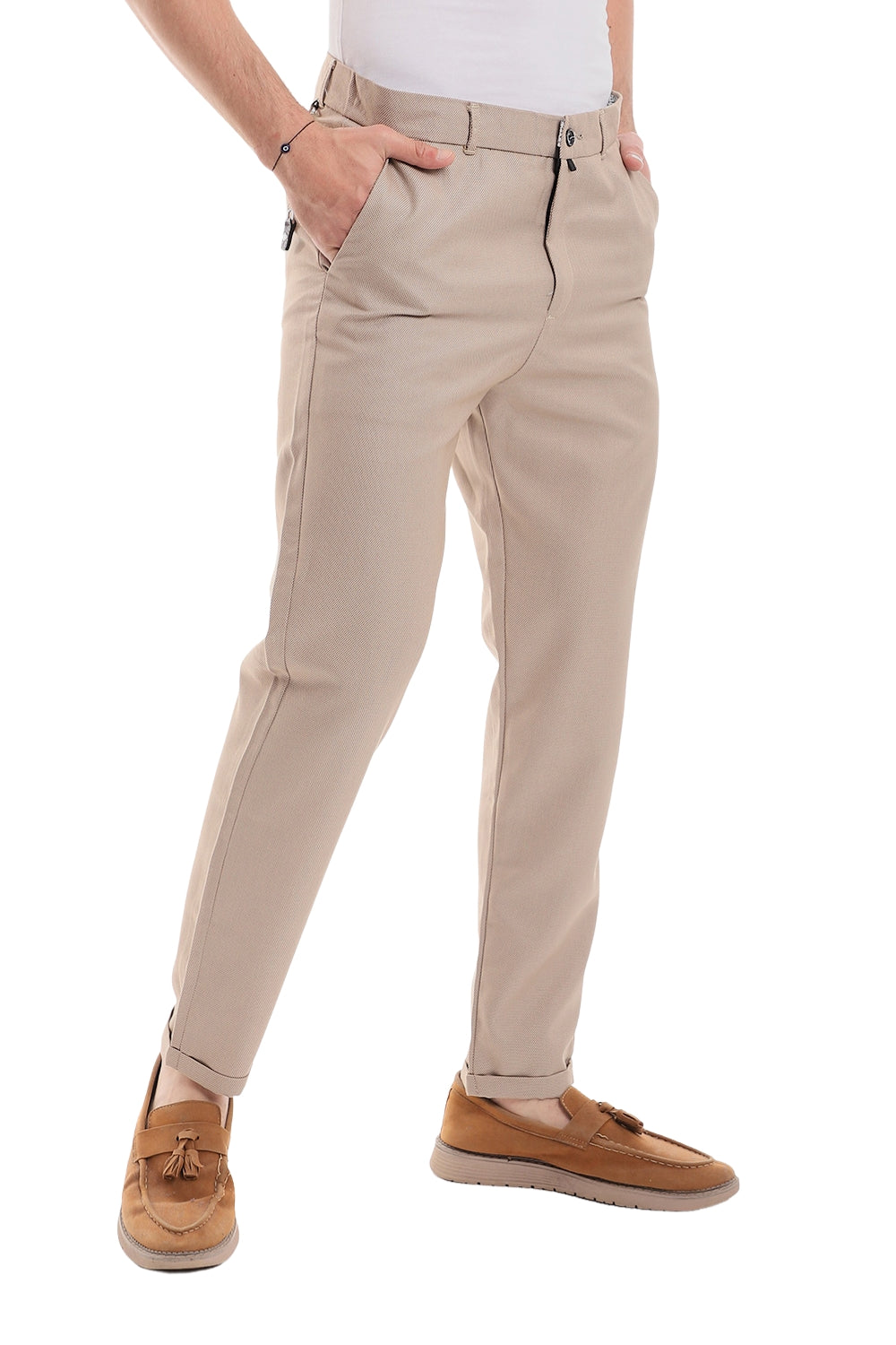 Slub Pattern Classic Chino Pants – Black