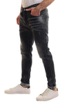 Slim Fit Cotton Jeans With Scratches - Wash Standard Black