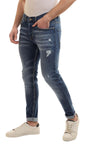 Slim Fit Cotton Jeans With Scratches - Wash Standard Blue