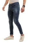 Slim Fit Cotton Jeans With Scratches - Wash Standard Blue