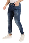 Slim Fit Cotton Jeans With Scratches - Wash Standard Blue