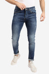 Slim Fit Cotton Jeans With Scratches - Wash Standard Blue