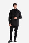 Classic Coat With Slanted Pockets Wool Coat-Black