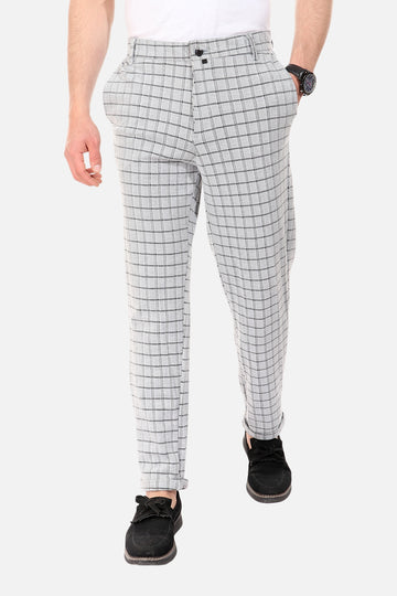 Bi-Tone Plaids Fashionable Slim Pants - Black & Grey