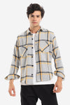 Casual Plaid Button Down Shirt With Two Chest Pockets - Grey, Yellow & Black