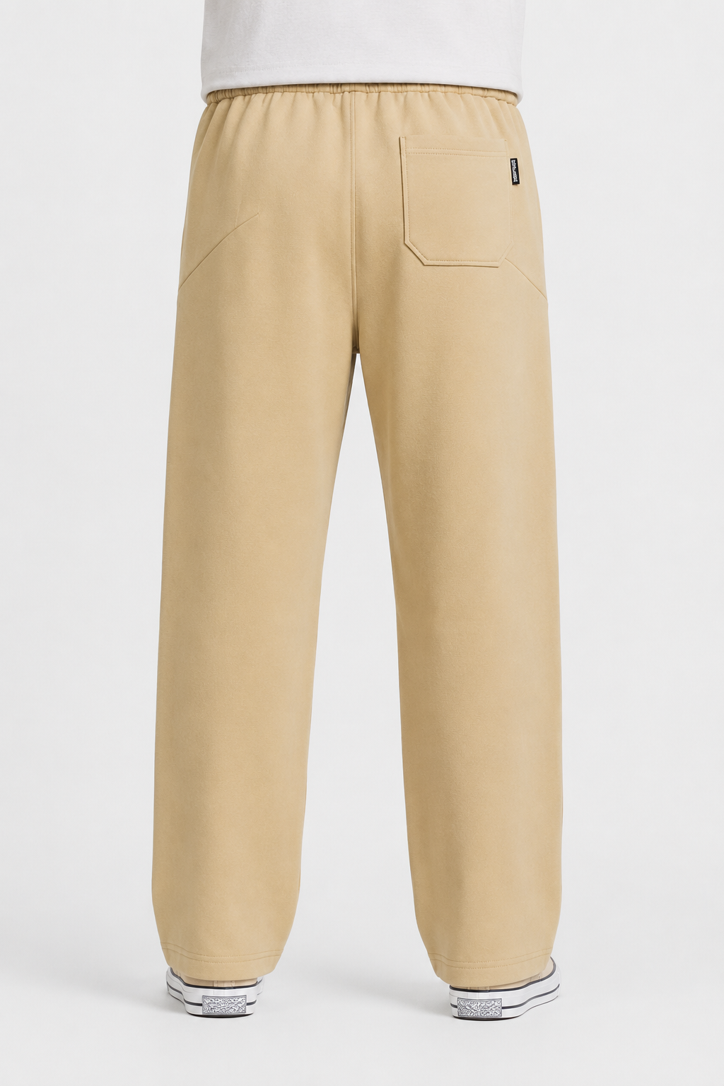 Men’s Casual Wide Leg Jogger Pants – Adjustable Drawstring -BeigeMen's Premium Cotton Wide-Leg Sweatpants – Relaxed Fit Joggers with Contrast Braided Drawstring