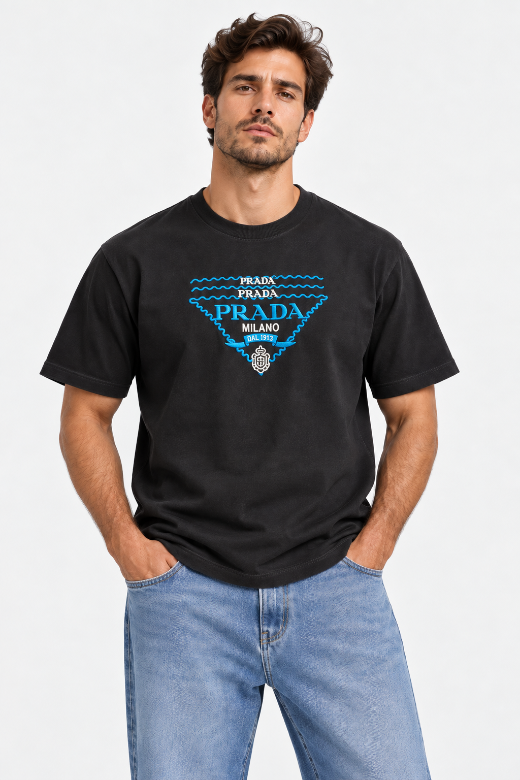 Comfy Printed Black T-Shirt PRADA