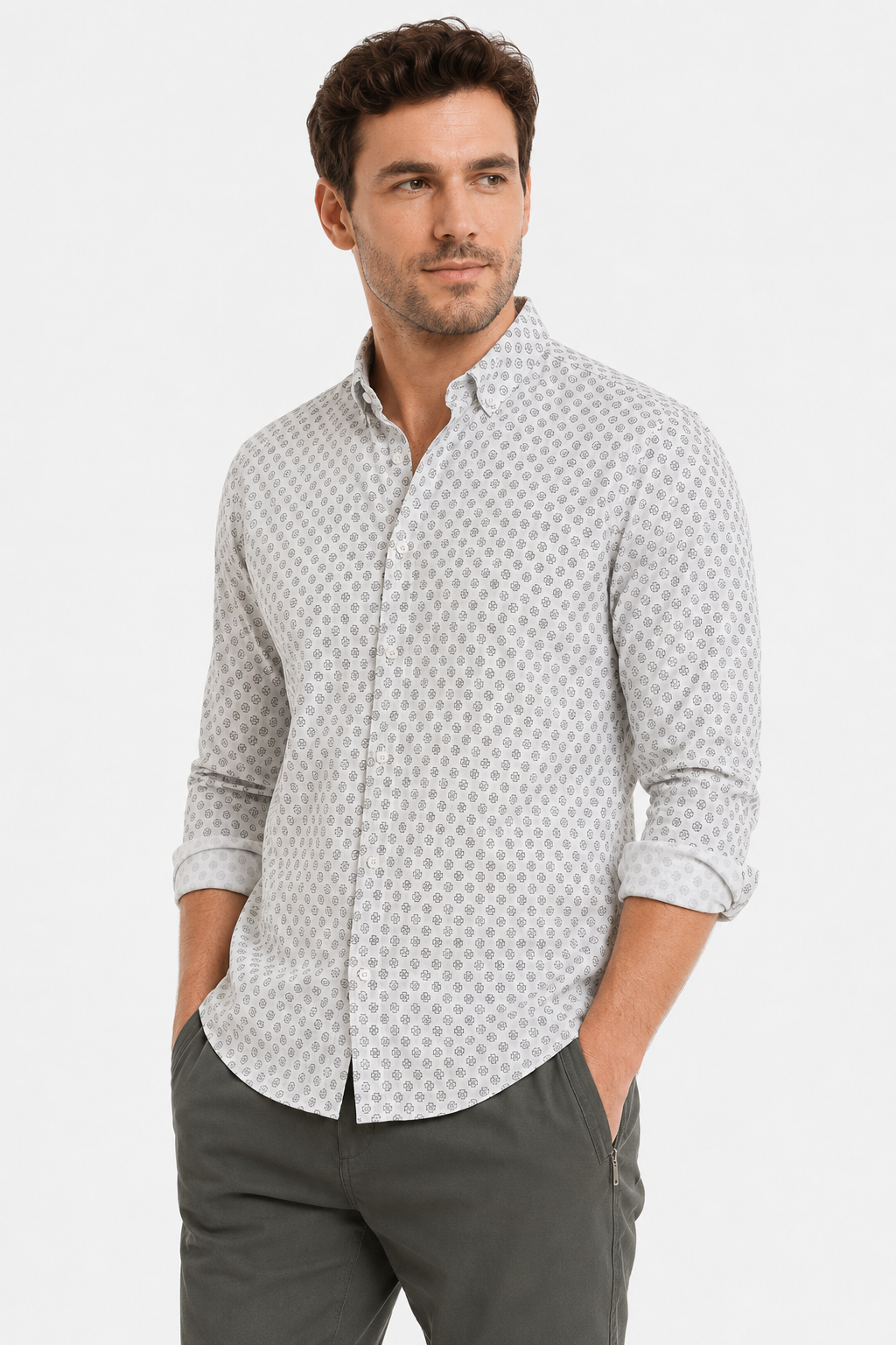 Buttons Down Pineapple Long Sleeves Shirt – White
