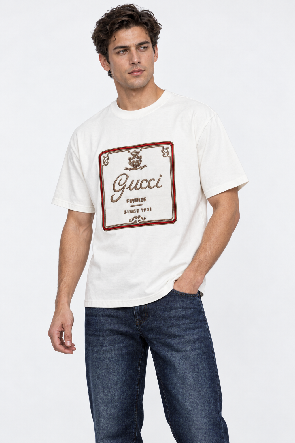 Men's Gucci Firenze Vintage Logo Graphic Oversized White T-Shirt