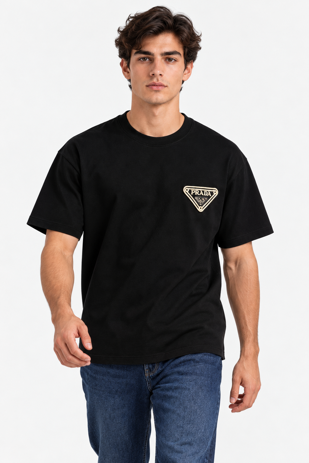 Men's Prada Triangle Logo Patch Oversized Black T-Shirt