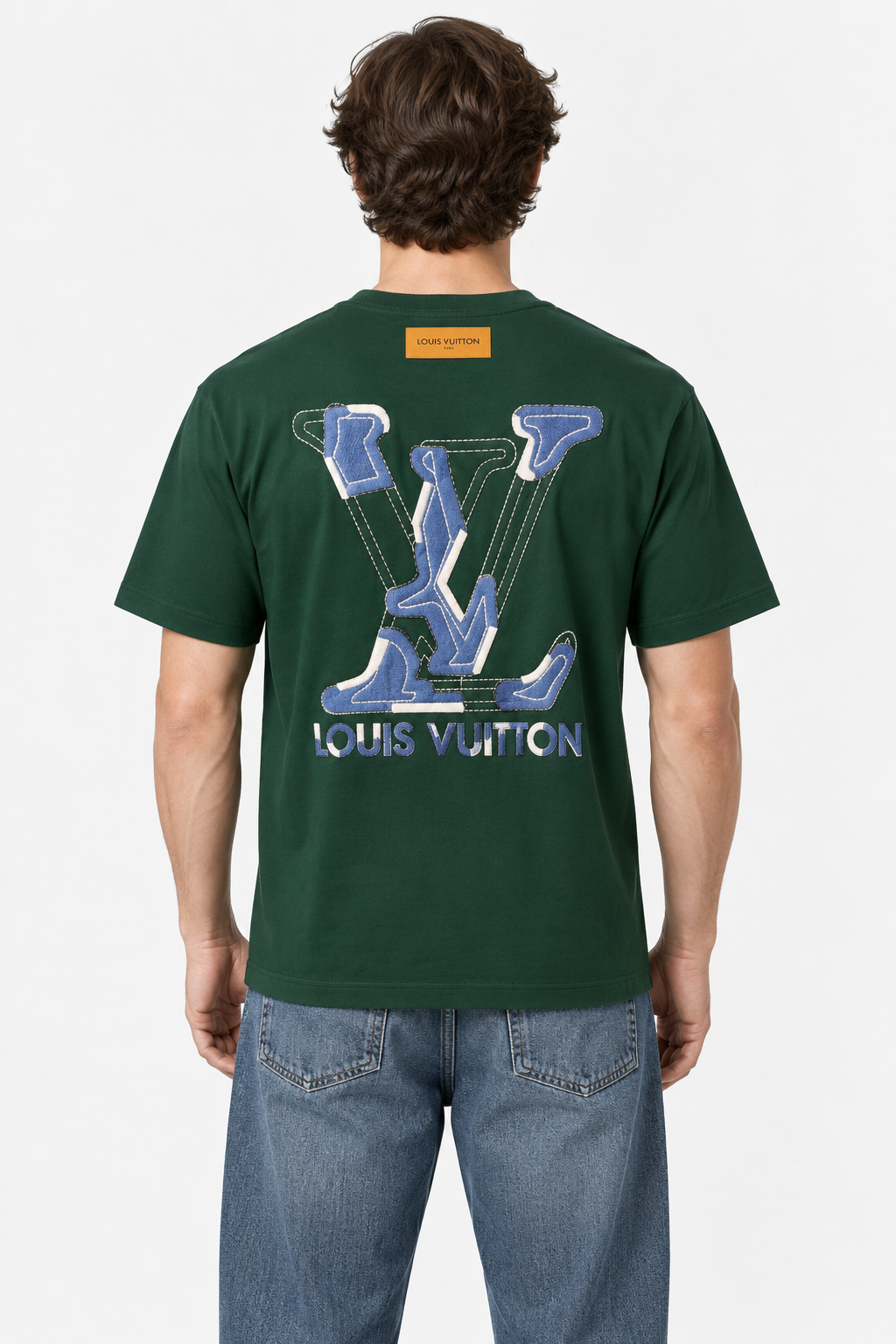 Men's Louis Vuitton LV Blue Logo Oversized Olive T-Shirt