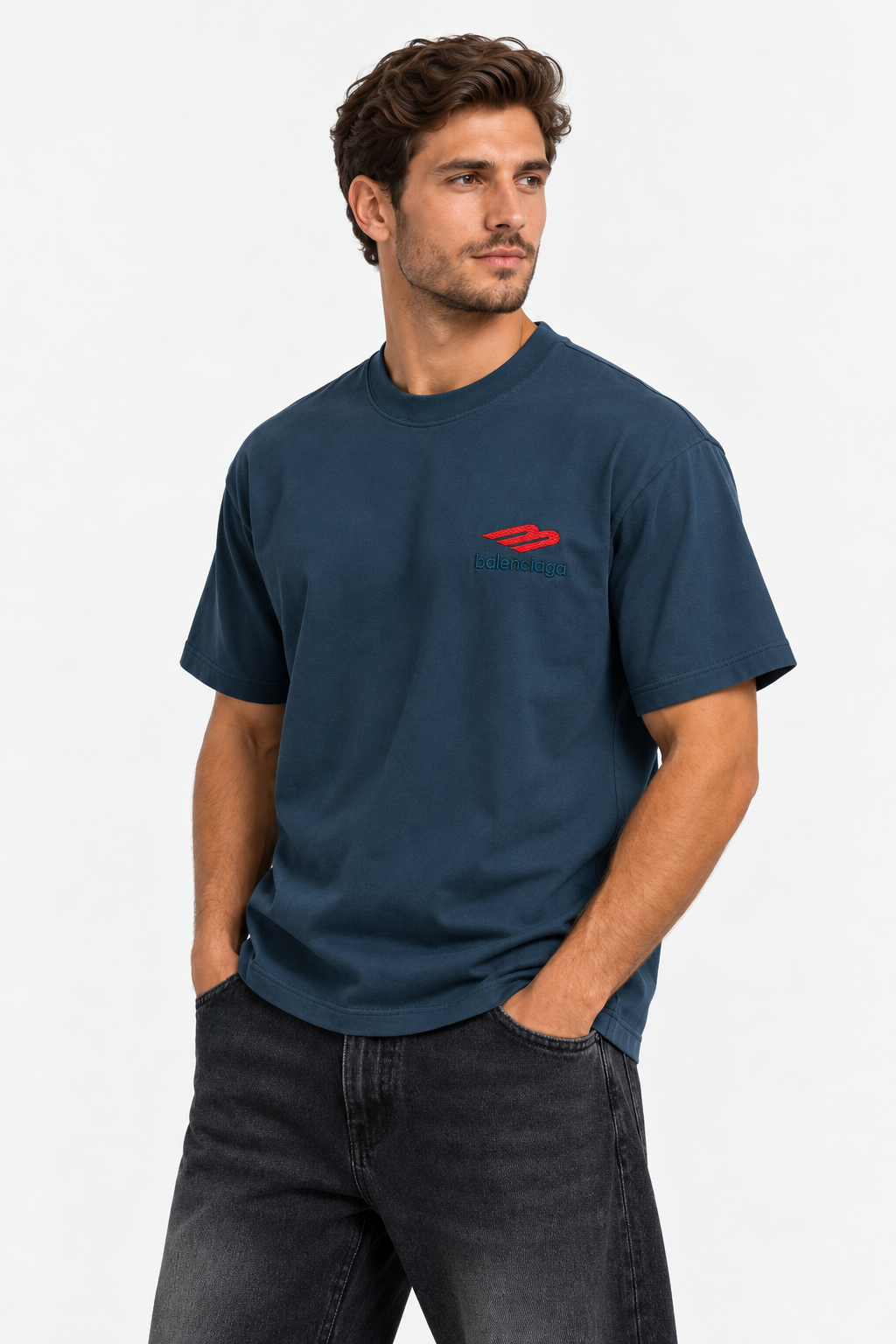 Men's Balenciaga Red Logo Oversized Genzari T-Shirt