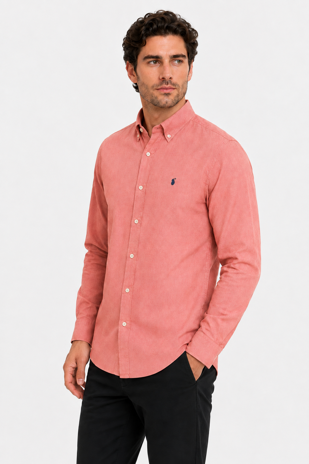Front Buttoned Down Textured Men Shirt - Red