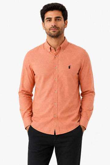 Front Buttoned Down Textured Men Shirt - Orange