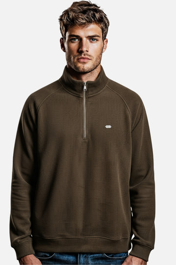 Men’s Half-Zip Ribbed Sweater – Brown