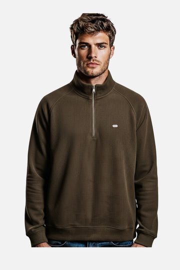 Men’s Half-Zip Ribbed Sweater – Brown