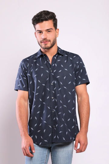 Brown Leaves Allover Offwhite Short Sleeves Shirt