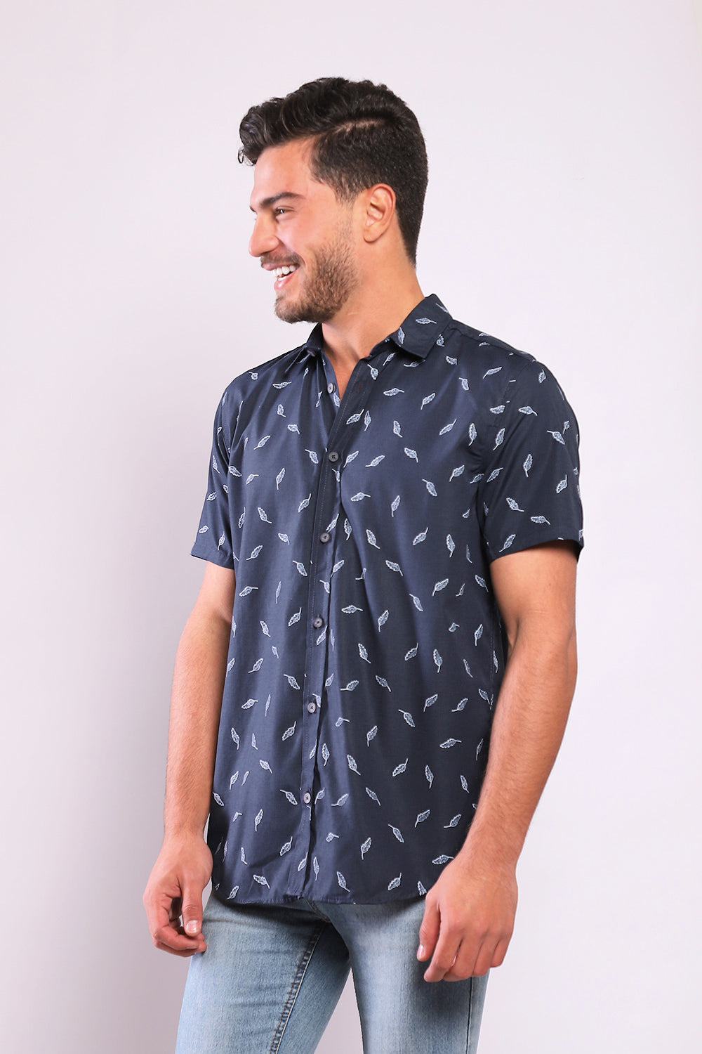 Brown Leaves Allover Offwhite Short Sleeves Shirt
