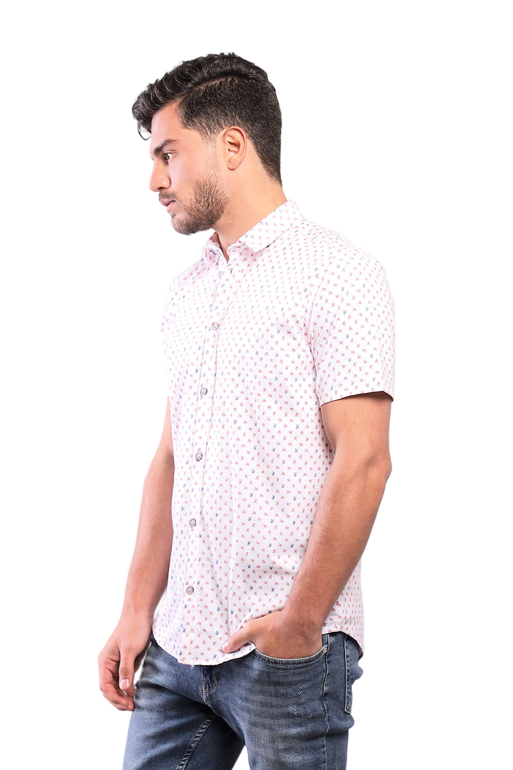 Buttoned Short Sleeves Sun Pattern Shirt – White