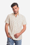 Buttoned Short Sleeves Sun Pattern Shirt - Pale Yellow & Navy Blue