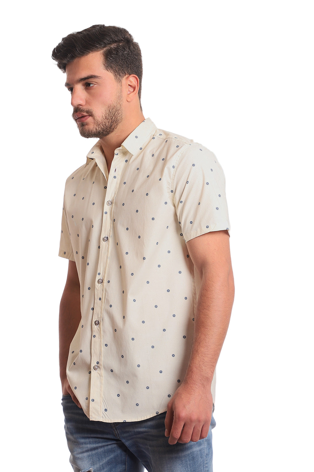 Buttoned Short Sleeves Sun Pattern Shirt – Yellow