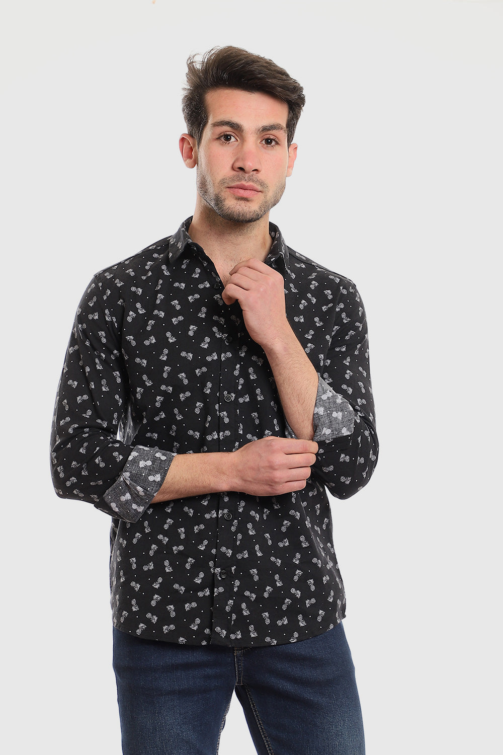 Buttons Down Pineapple Long Sleeves Shirt – Black