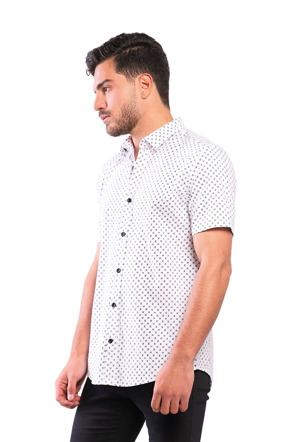 Buttoned Short Sleeves Sun Pattern Shirt – White