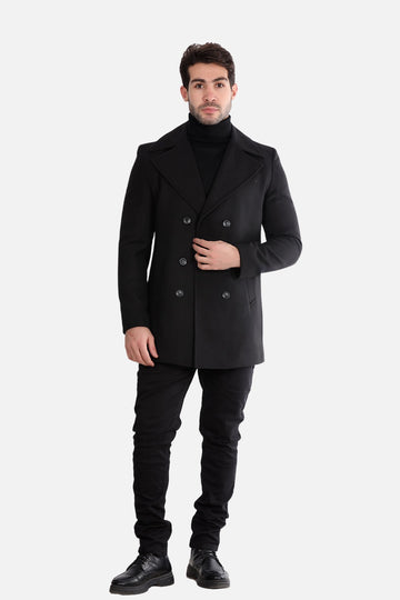 Classic Coat With Slanted Pockets Wool Coat-Black