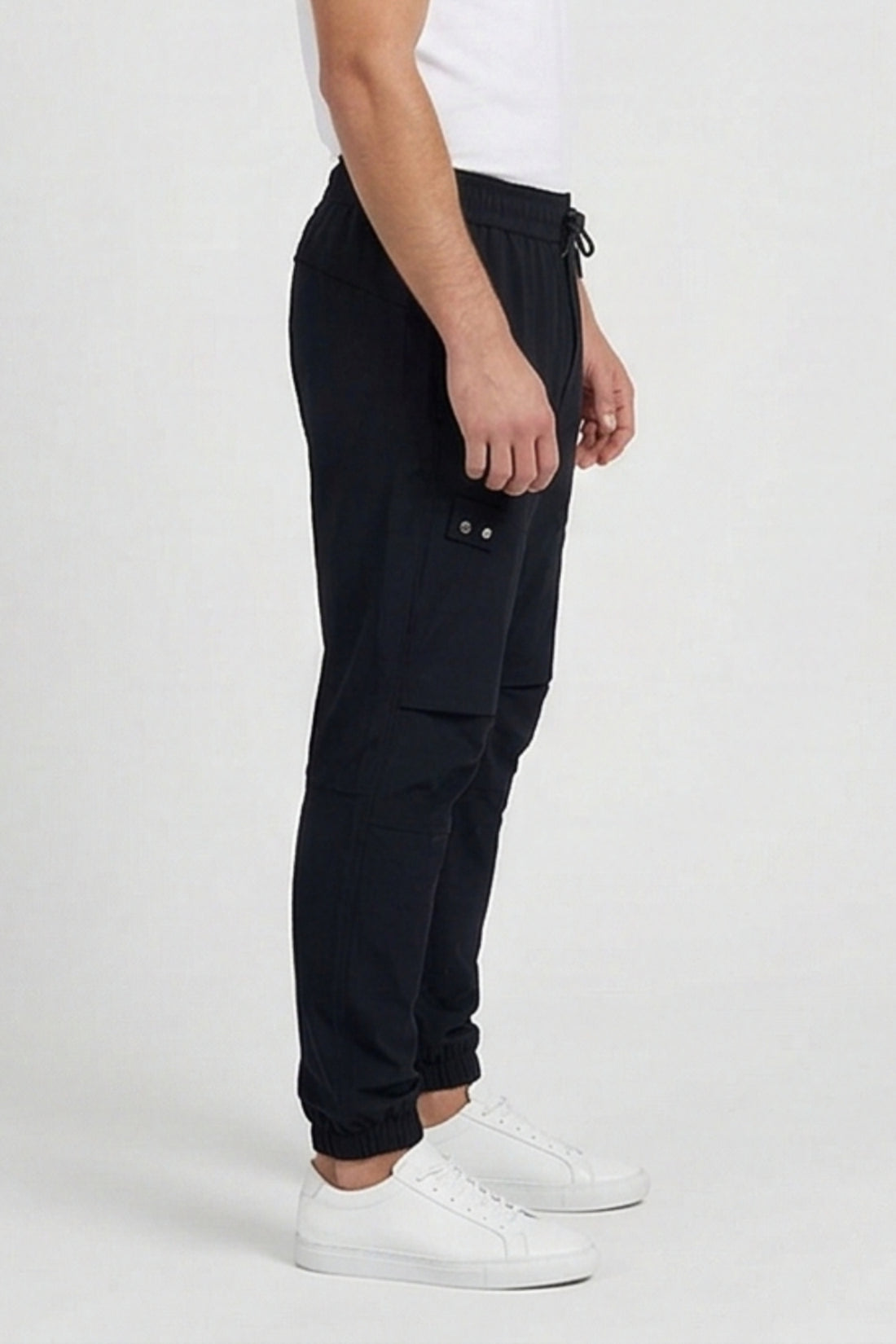 Men’s Casual Wide Leg Jogger Pants – Adjustable Drawstring - Black Slip On Plain Practical Joggers