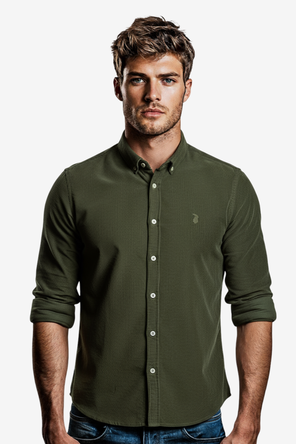 “Slim Fit Olive Cotton Shirt for Men”