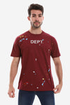 "Dept." Printed Patterne Slip On Round Neck T-Shirt - Maroon, White & Yellow