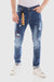 Belt Loops Ripped Casual Jeans - Standard Blue