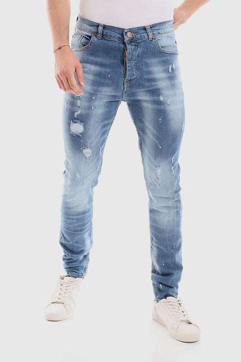 Stylish Ripped Wash Out Casual Jeans - Standard Blue